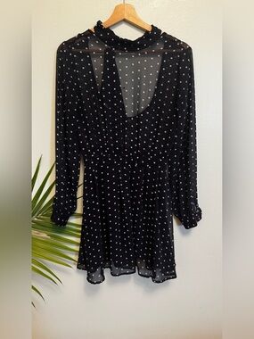 Forever 21 Black Polka Dot Long-Sleeve Mini Dress